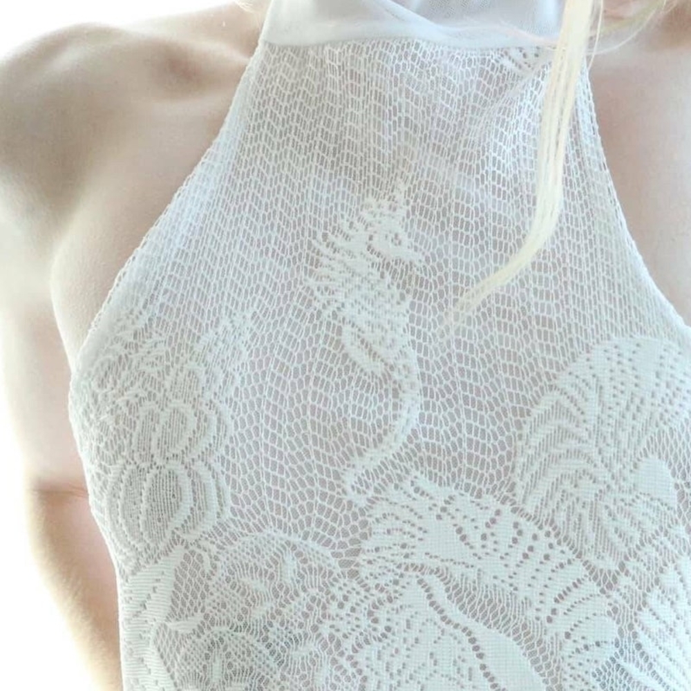 Seahorse Lace Crop Top Handmade White Lace Halter Top Size Small